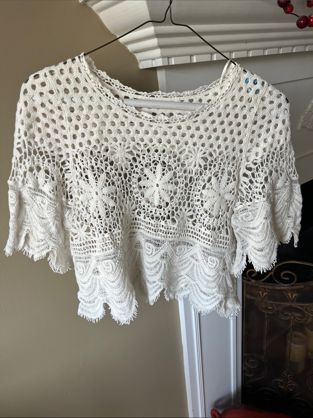 Rebellion Again Women's White Crochet Lace Overlay Top - Boho Chic
